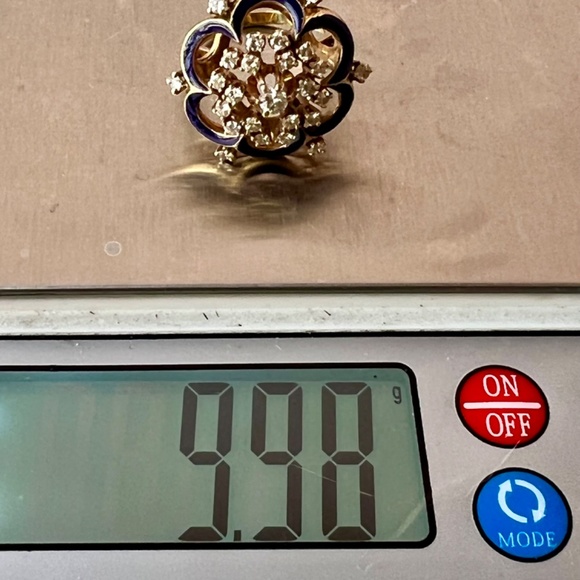 VINTAGE 14K YELLOW GOLD DIAMOND COBALT BLUE ENAMEL RING STATEMENT CUSTOM MADE - Picture 12 of 16